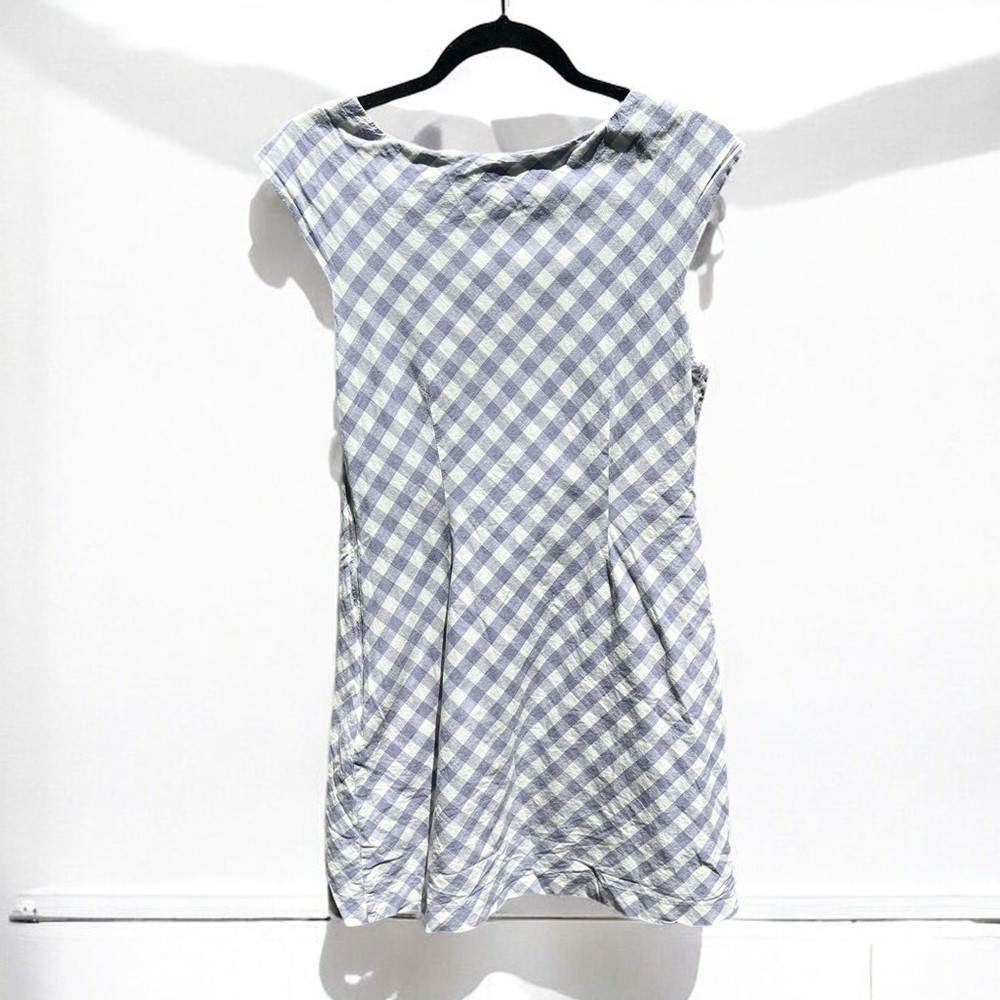 🌻SAYLOR Hadleigh Purple White Gingham Check Short Sleeve Mini Dress Size M - Picture 8 of 11